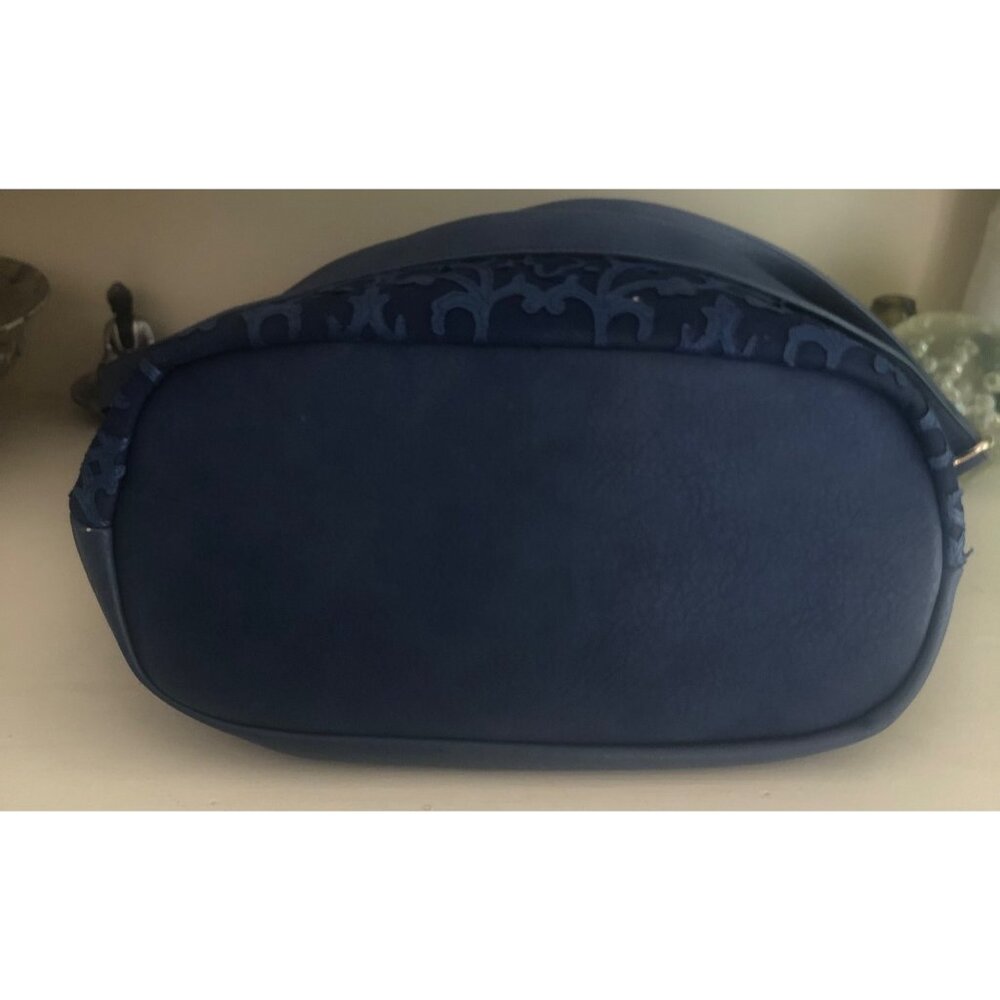 Blue Vachetta Scroll Leather & Lace Satchel Tote Bag - Picture 9 of 14